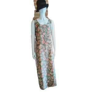 Vintage 90s Dress L Maxi Floral Tie Back Grunge Cottagecore Country Dainty USA